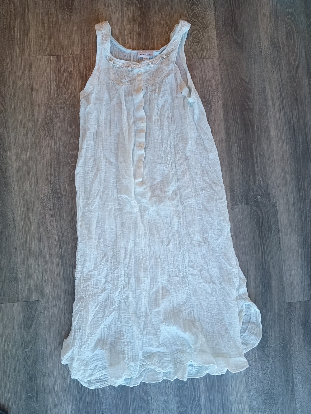 Vintage Glenflora Lightweight White Cotton Nightgown - Sleeveless Sleepdress